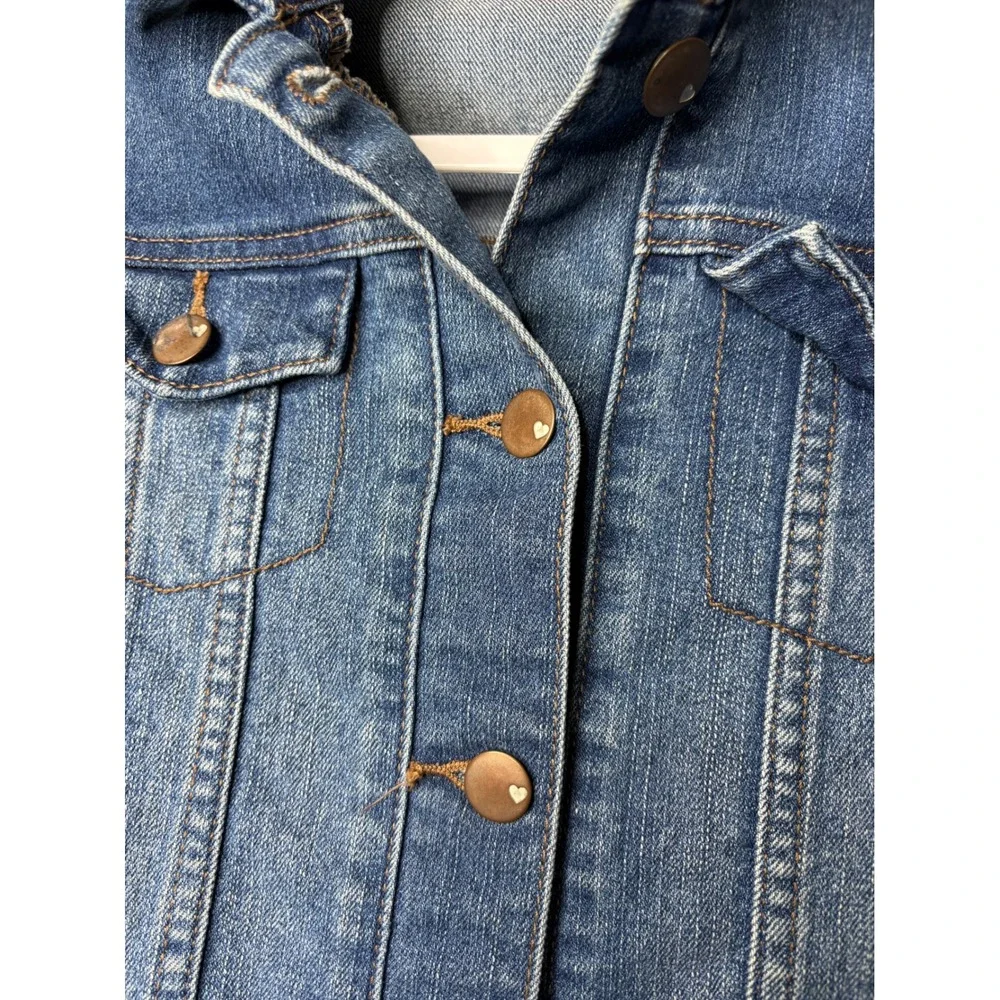Childrens Place‎ Girls Denim Jacket Medium Wash Blue Heart Buttons Size L 10 12
